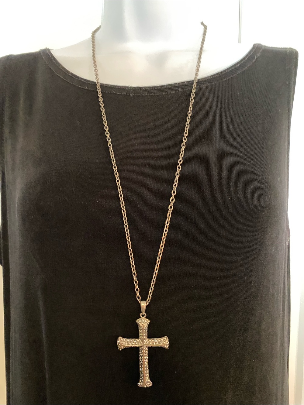 Silver-tone Cross Pendant Long Necklace - Women Jewelry